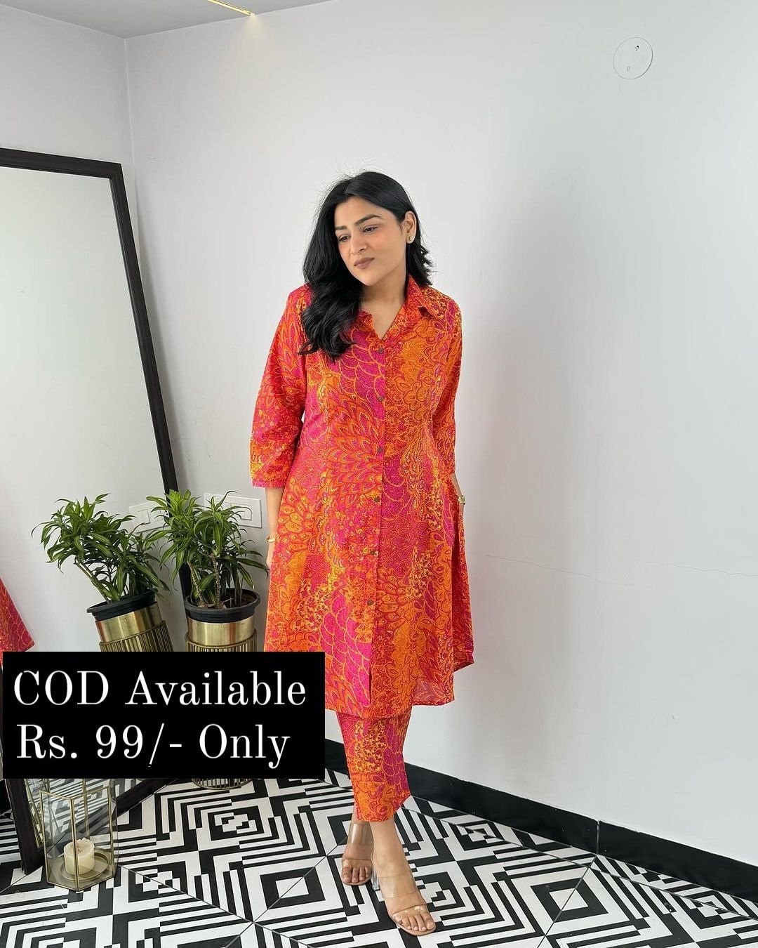 Pure Cotton orange multi color co-ord sets for women best summer designs