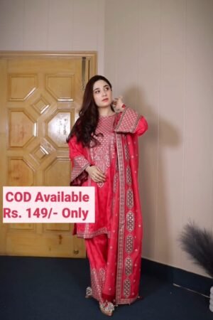 Rayon Rani Pink Embroidered Sequin Work Anarkali with Dupatta And Sharara Set Festive Collaction