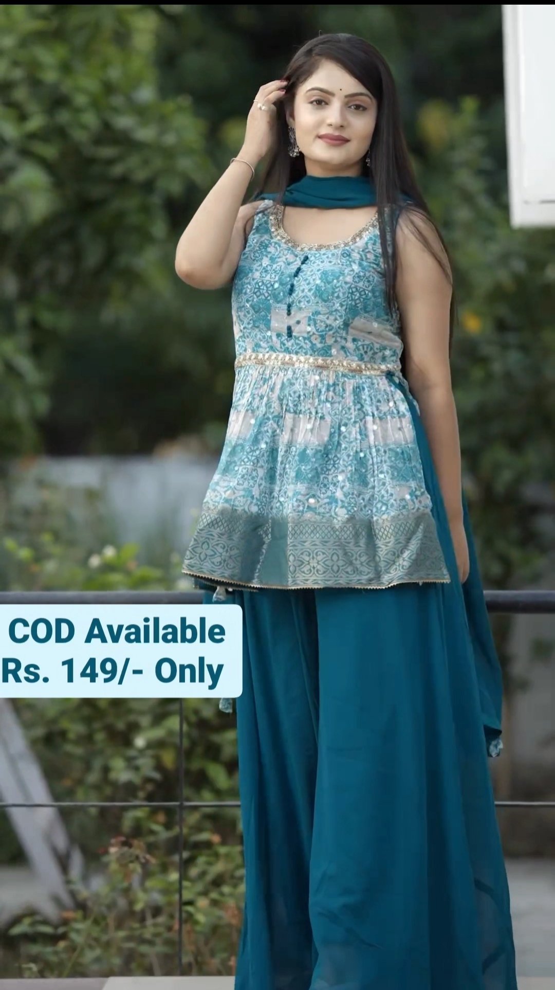 Blue partywear embroidered salwar with palazzo pant