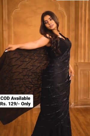 Women's Trendy Black Georgette Sequin Embroidered Work Party Wear Saree With Blouse