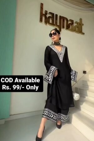 Summer Special White embroidered Black Faux Georgette Suit and Palazzo set