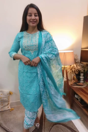 Printed Kurta Set with Matching Pants and Dupatta