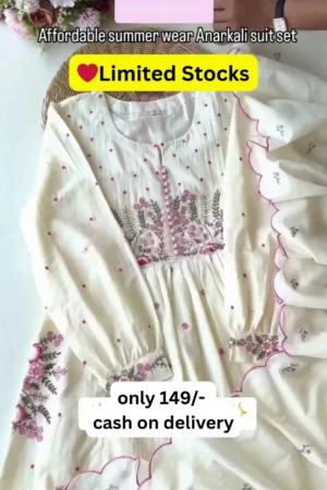 Cotton Anarkali Kurta Set with Embroidered Yoke for Summer Wear and Everyday Elegance