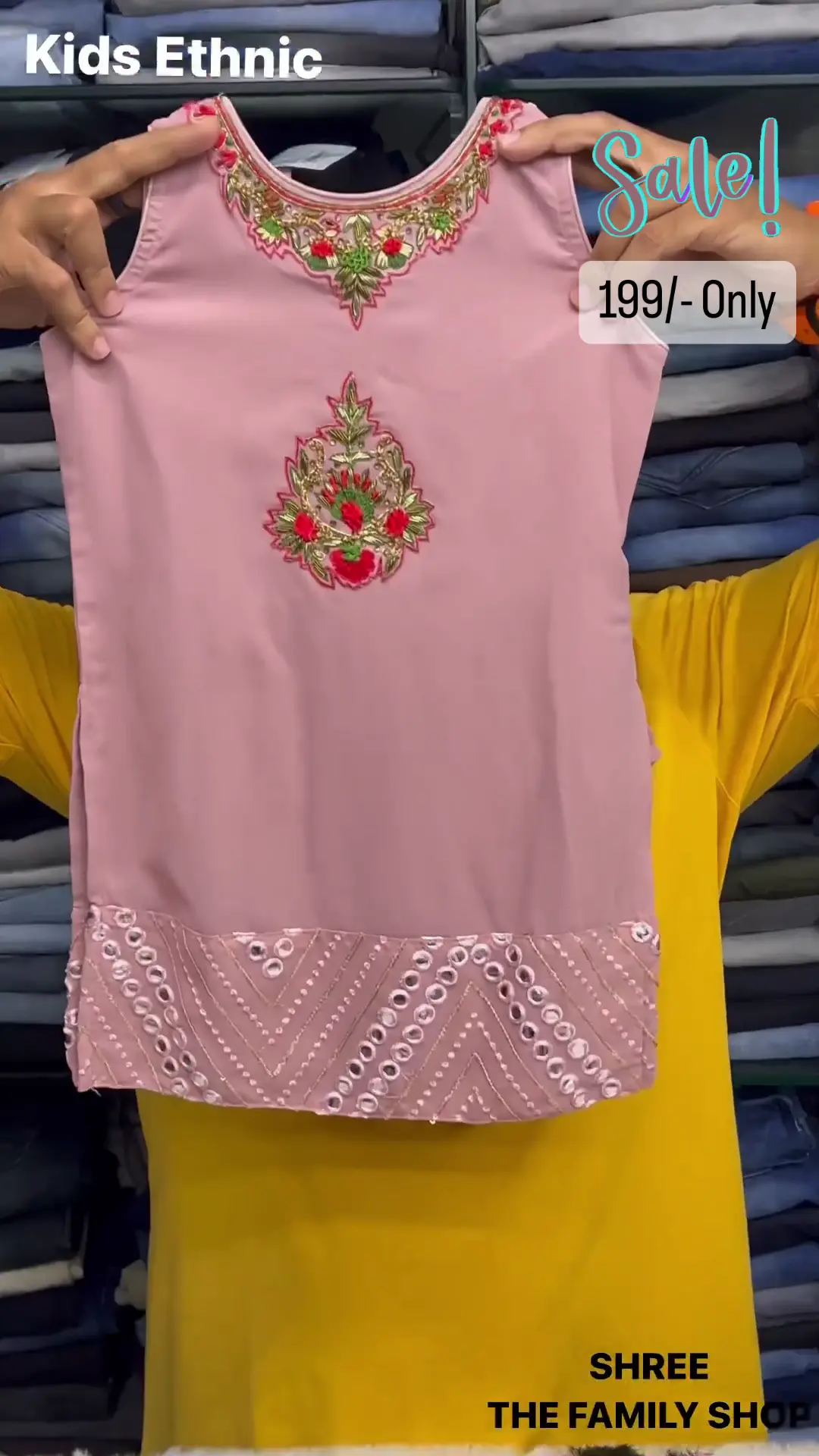 Kids Ethnic Embroidered Sleeveless Kurti Top for Festive and Traditional Wear