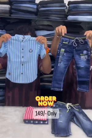 Kids Boys Casual Shirt and Denim Jeans Set for Everyday Wear and Outings