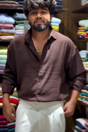 Men’s Premium Textured Cotton Casual Shirt – Minimal Style Relaxed Fit Long Sleeve Shirt